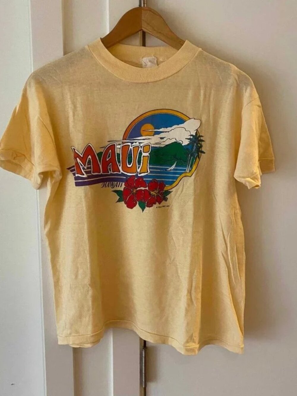 Vintage Hawaii T-Shirt MAUI C Poly Tees 1983 TEE SHIRT 100% cotton  80s